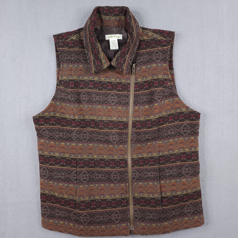 Orvis Vest Womens M 10/12 Brown Southwestern Wool Blend Full Zip Aztec Outdoor